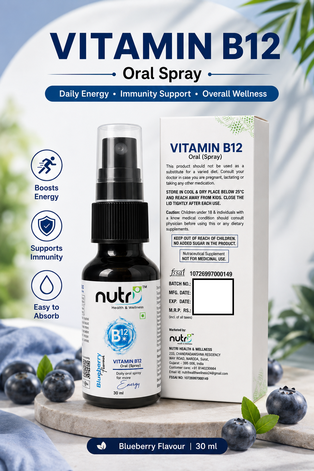 Nutri Vitamin B12 Oral Spray | Daily Energy & Wellness Support
