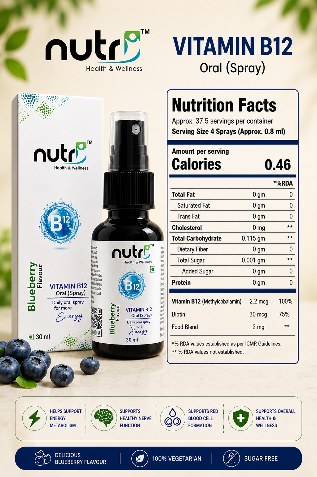 Nutri Vitamin B12 Oral Spray | Daily Energy & Wellness Support