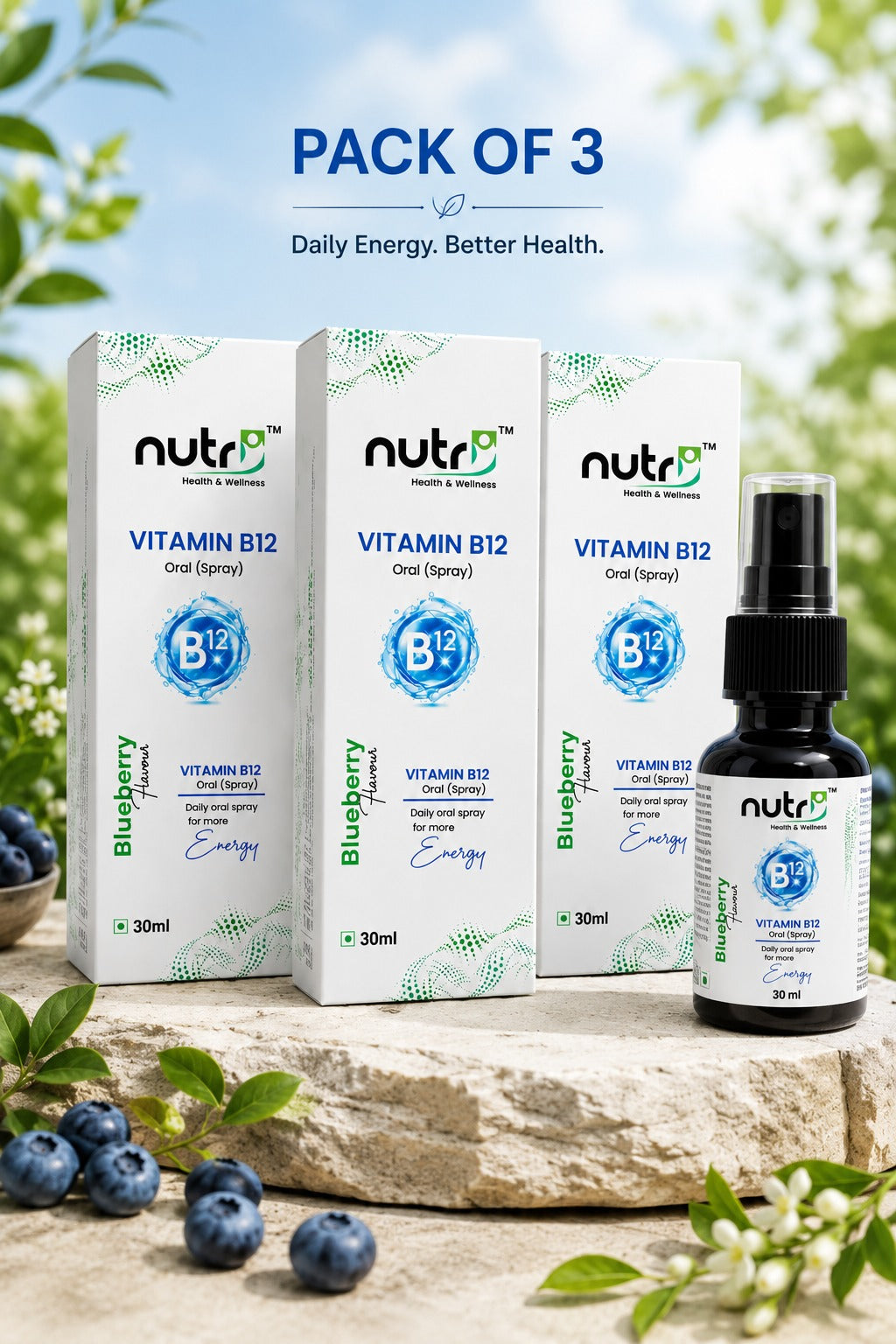Pack Of 3 | Nutri Vitamin B12 Oral Spray | Daily Energy & Wellness Support