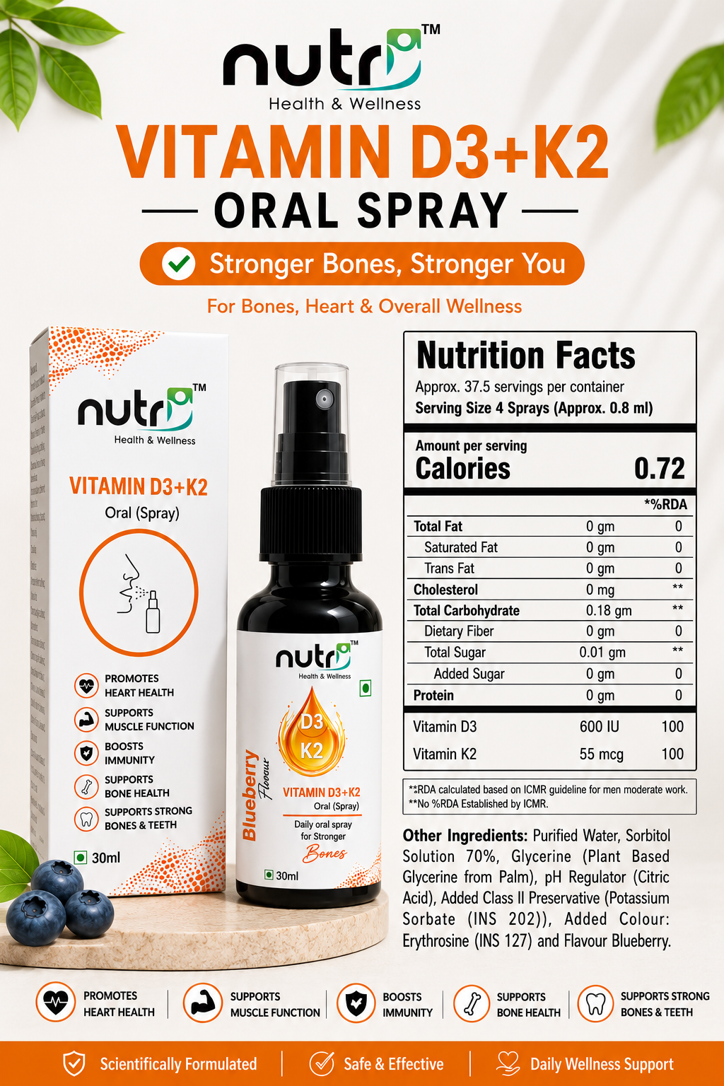 Pack Of 3 | Nutri Vitamin D3 + K2 Oral Spray